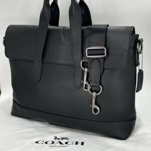 【未使用級】COACH コーチ ハミルトン ビジネスバッグ ブリーフケース メンズ 2way A4収納可 ブラック 黒 レザー シボ革 トート ロゴ型押し