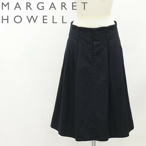 ◆MARGARET HOWELL マーガレット ハウエル シルク混 コットン タック スカート 黒 ブラック 2