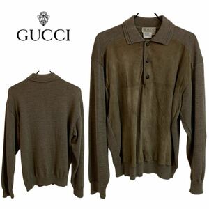 OLD GUCCI オールドグッチ GUCCI VINTAGE グッチ ヴィンテージ 80s MADE IN ITALY イタリア製 スエードレザー切替ニット 50 アーカイブ