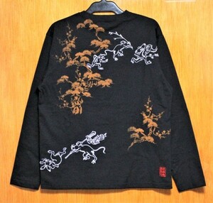 SALE！絡繰魂♪(L)201058鳥獣戯画刺繍長袖Ｔシャツ