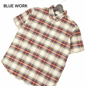 BLUE WORK ブルーワーク トゥモローランド 春夏 半袖 ボタンダウン チェック ビッグシルエット ポロシャツ Sz.M　メンズ　C4T04870_5#A