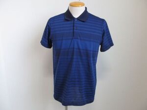 (59921)UNIQLO　ユニクロ　メンズ　半袖　ポロシャツ　ボーダー　ブルー系　M　USED　