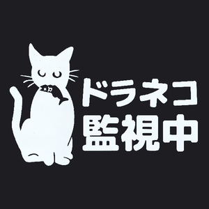 カッティングステッカー　［ ドラネコ 監視中 ］　ホワイト　光沢あり　　　　　だじゃれ　猫　にゃんこ　おもしろ　痛 車　おしゃれ