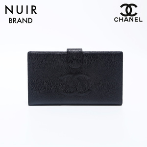 シャネル CHANEL 二つ折り財布 6番台 キャビアスキン ココマーク 長財布 ブラック