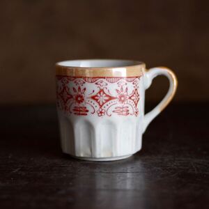 【無傷】昭和初期 印判デミタスカップ 赤絵 コーヒーカップ アンティーク ブロカント レトロ 検 古伊万里 蕎麦猪口