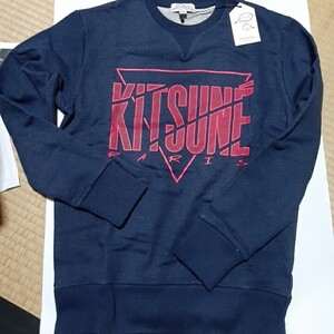 メゾンキツネ★ロゴ トレーナー★ネイビーKITSUNE PARISピンクロゴ★新品未使用自宅保管品★MAISON KITSUNE★ 長袖