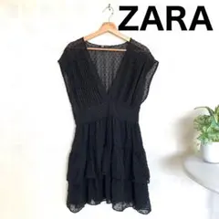 ZARA ザラ　薄手の生地 ドット柄 膝丈 ワンピース