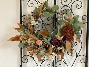 Handmade◆ハンドメイド◆ドライフラワー◆◆◆リース◆壁掛け◆壁飾り◆native flower botanical wreath◆38㎝＊＊＊