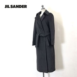 1I3999-D◆美品◆イタリア製 JILSANDER ジルサンダー ウールコート ロング ウエストベルト レディース◆ size34 グレー アンゴラ