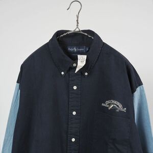 【NOS】Ralph Lauren POLO SPORTSMAN twill×chambray shirt XL 90s vintage ポロラルフローレン スポーツマンビンテージ トラウト 刺繍