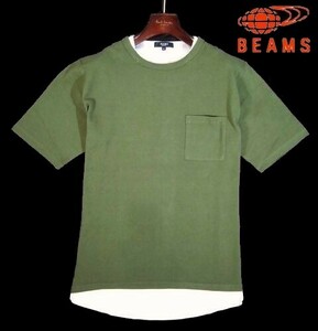 F火06112新品▼ ビームス フェイクレイヤード 半袖Tシャツ 【 L 】 半袖カットソー 重ね着 Tシャツ BEAMS オリーブ系