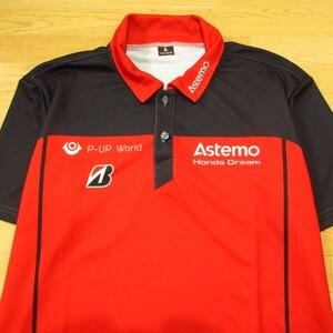 ◎極美品！Astemo Honda Dream アステモ ホンダ レーシング◆ポロシャツ 半袖 ピットシャツ ユニフォーム バイク◆メンズ 赤 L◆AA0473