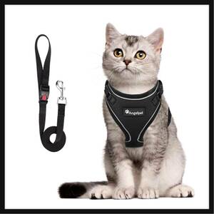 【開封のみ】Angelpet★ 猫 猫用 ハーネス 胴輪 猫具 ねこ ネコ 子猫 子犬 小型犬 散歩 お出かけ 抜けない (XSサイズ (x 1), ブラック)