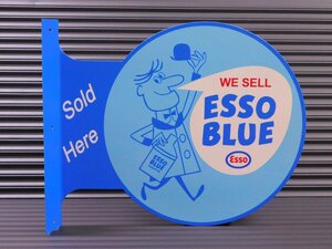 【ESSO BULE・エッソブルー】※《フランジメタルサイン・両面プリント》 アメリカン雑貨　ブリキ看板　ガレージ