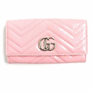 美品▼GUCCI グッチ 443436 GGマーモント パイソンレザー コンチネンタルウォレット/2つ折り長財布 ピンク シルバー金具 伊製 箱・袋付き