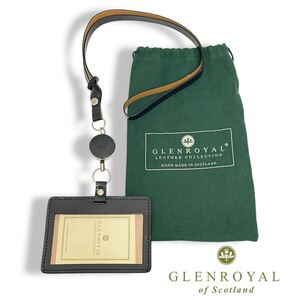 ★ 現行 正規品 GLENROYAL ID-CASE WITH REEL STRAP グレンロイヤル IDケース リール付 ブライドルレザー ダークブルー ネイビー系