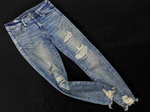 AMERICAN EAGLE アメリカンイーグル ダメージ加工 クロップド デニムパンツ size2/青 ■◇ ☆ ehb4 レディース