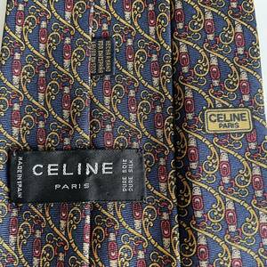 CELINE(セリーヌ) ダークネイビー赤黄色柄ストライプネクタイ