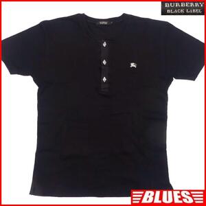 即決★日本製 BURBERRY BLACK LABEL★メンズ L 廃版 Tシャツ バーバリーブラックレーベル ノバチェック 黒カットソー 半袖 刺繍