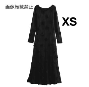 black vintage ヴィンテージ レトロ フラワー 花 ロング ワンピース XSサイズ レディース ★ZARA 好きな方に★2024 冬新作 新品未使用★