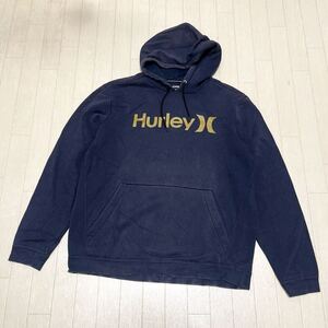 和446★ Hurley ハーレー スウェット パーカー フーディ ロゴプリント L ネイビー メンズ フェード