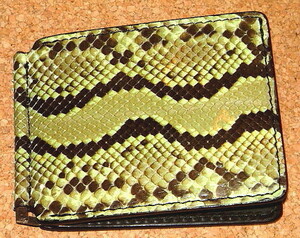 新品 Dolce Vita 高級 パイソン 皮革 蛇革 薄型 マネークリップ (緑) 二つ折り財布 ショートウォレット イタリアンレザー 札ばさみ ヘビ革