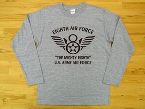 8th AIR FORCE 杢グレー 5.6oz 長袖Tシャツ 黒 M ミリタリー U.S. ARMY AIR FORCE the mighty eighth