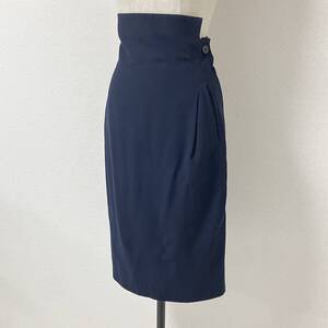 90s 丸文字タグ Yohji Yamamoto Femme ウールギャバ 変形 タイト スカート 紺 SSサイズ ヨウジヤマモトファム VINTAGE archive 4060081