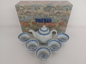 13663　中国景徳鎮製 煎茶器6点セット 急須 湯飲み まとめて 現状品