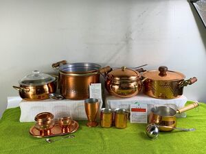 ◆HT39 純銅製 調理器具 など まとめ　両手鍋、カップ、カレーポット など　工芸　工芸品　金属工芸　銅製◆T