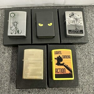 H054-NG8-163 ▲ Zippo ジッポー オイルライター 5点セット 自由の女神 ウィンディ 猫 イエロー 他 喫煙具 5点火花あり