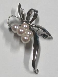 MIKIMOTO 真珠ブローチ　ミキモト　 本真珠 シルバー　S刻印 アコヤ真珠 パール SILVER アクセサリー