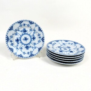 1円〜 Royal Copenhagen ロイヤルコペンハーゲン ブルーフルーテッド フルレース ケーキプレート 17.5cm 計6点 y282-3418239【Y商品】