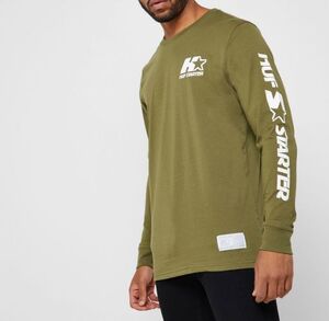 ラスト1 限定モデル 【L】 HUF ハフ STARTER スターター コラボデザイン 長袖 Tシャツ ロンT カーキ USA正規品 ストリート 西海岸