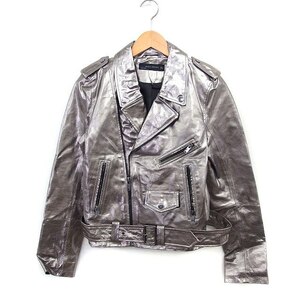 ザラウーマン ZARA WOMAN レザー ライダース ジャケット アウターY3K S シルバー 銀 /FT39 レディース