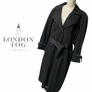 USA製 ロンドンフォグ オーバーサイズ オールブラック ダブルトレンチコート ロング 4 PET （M-L位） 肩パッド レディース LONDON FOG