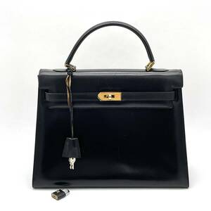 1円 美品 BALLY バリー ボックスカーフ レザー ケリー型 ハンドバッグ トップハンドル ブラック 黒 クロア ターンロック ゴールド金具