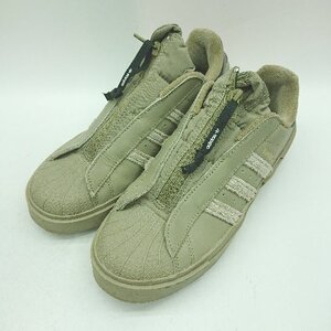 ◇ Θ adidas アディダス ジップアップ 厚底 ローカットスニーカー サイズ23.5 カーキ ブラック レディース E