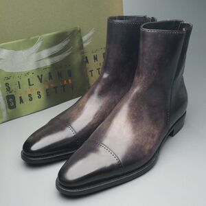 TI2216//未使用*シルバノサセッティ/SILVANO SASSETTI*メンズ8/ヴィンテージ加工/サイドジップブーツ/ショートブーツ/革靴