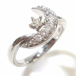 J◇Pt900 可愛い♪三日月 & 星 デザイン ダイヤ0.2ct プラチナ リング 指輪 11号 ダイヤモンド Diamond Platinum ring【ネコポスOK】