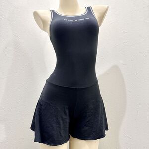 10 repipi armario女子競泳水着170(XLサイズ程度)★キュロット股上ハイレグ光沢ブラック黒ホワイト白ライン★大きいサイズ男性も*