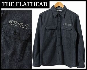 送料無料 定価27,500円 美品 THE FLAT HEAD フラットヘッド RWS01 GOTTAROLL ガッタロール 刺繍 メタルボタン 長袖 ウール ワーク シャツ M