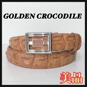 ☆美品☆ GOLDENCROCODILE ゴールデンクロコダイル バックルベルト レザー ベルト ベルト キャメル 茶色 レザー メンズ 男性 送料無料