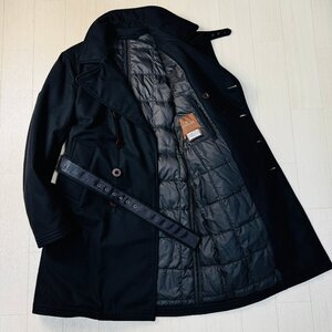 美品/3 L-XL相当★モンクレール/MONCLER メルトンウール ダウン トレンチコート ロング丈 ジャケット アウター 刻印釦 茶タグ メンズ 黒