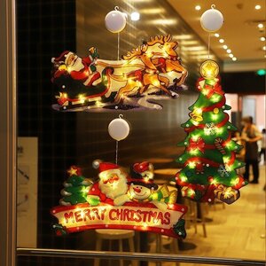 ★クリスマス スツリンタクロース飾り 6点セット LED イルミネーションライト サィマ トナカイ ショップウー 電池式 飾り 雑貨 　A0531