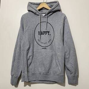 ★ 24SURF スウェット プルオーバー パーカー フーディー M グレー フロッキープリント HAPPY 