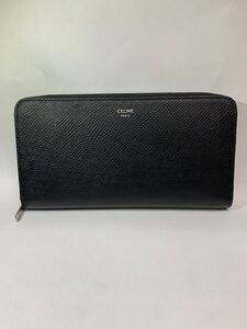 美品 CELINE ラージ ジップドウォレット グレインドカーフスキン ブラック 長財布 レザー メンズ レディース セリーヌ 黒