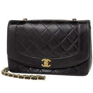 シャネル CHANEL ダイアナ マトラッセ シングルフラップ チェーン ショルダーバッグ ココマーク レザー ブラック A01165 レディース 中古