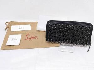 【1円～】美品 Christian Louboutin クリスチャンルブタン パネトーネ 長財布 ブラック レザー スタッズ スパイク ラウンドファスナー