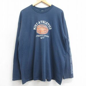 XL/古着 ナイキ NIKE 長袖 ビンテージ Tシャツ メンズ 00s ビッグロゴ 大きいサイズ コットン クルーネック 紺 ネイビー 24feb27 中古